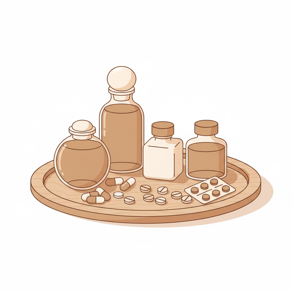 デパス代替薬の選択肢と非薬物療法のアイコン、心身の健康サポート