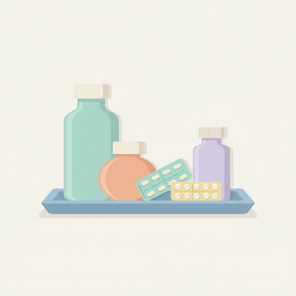複数の薬が重なり合う様子で、薬の相互作用や飲み合わせの注意点を視覚化