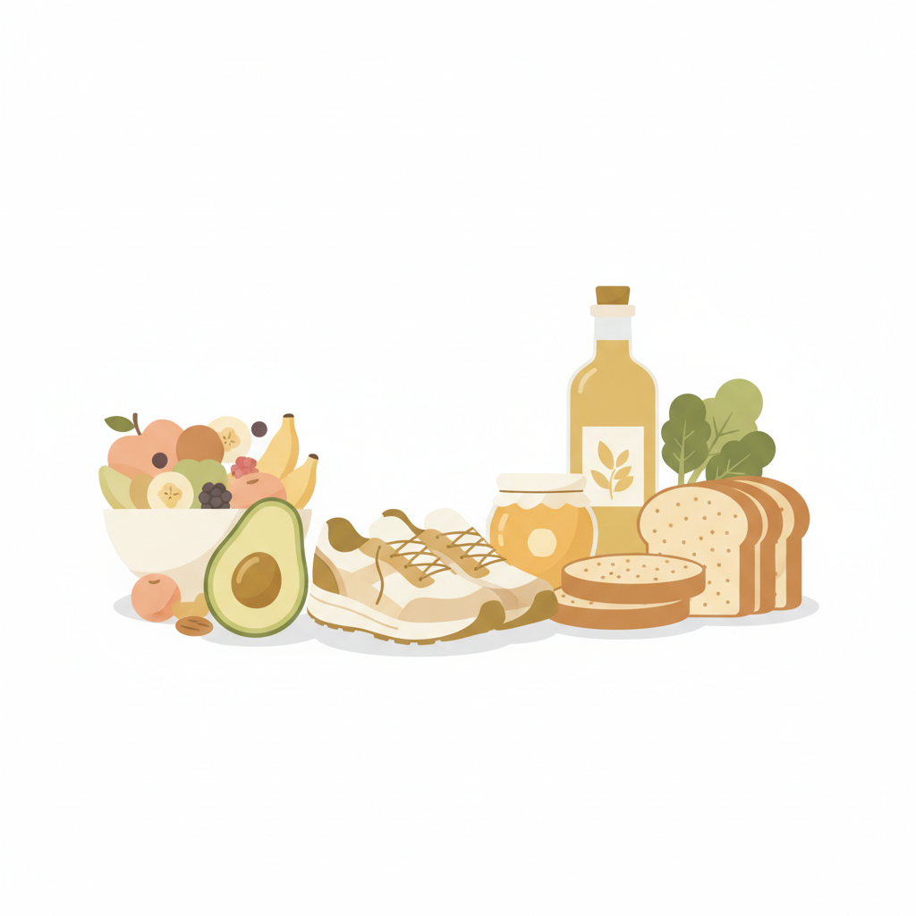 加工食品や高糖質食品が積み上げられ、肌荒れや炎症を引き起こす可能性を示す