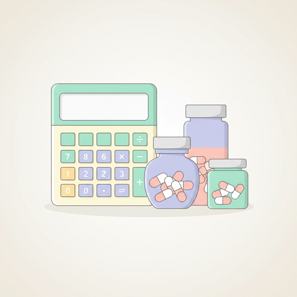 医療費の計算機と保険証。そばかす治療の費用と保険適用を象徴する。