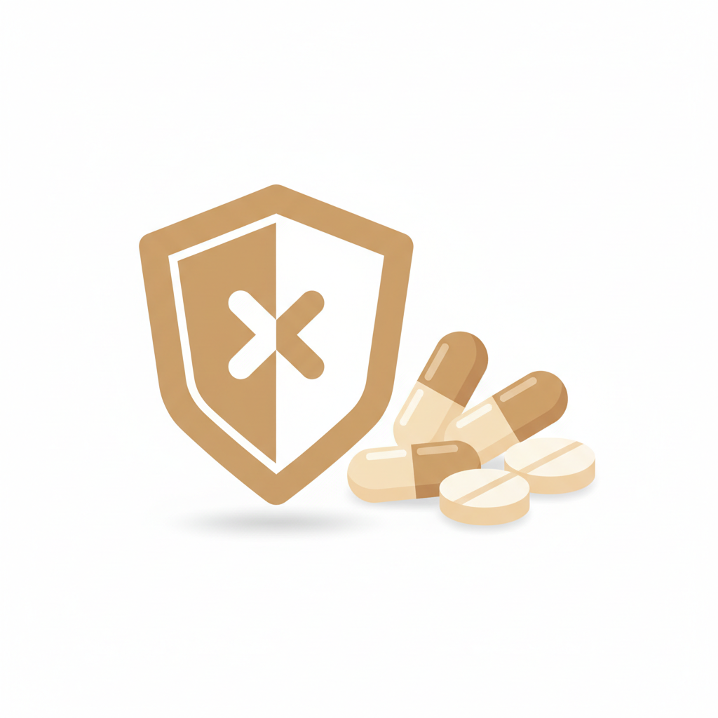 グルタチオン製剤の錠剤と服用方法を示すピクトグラム