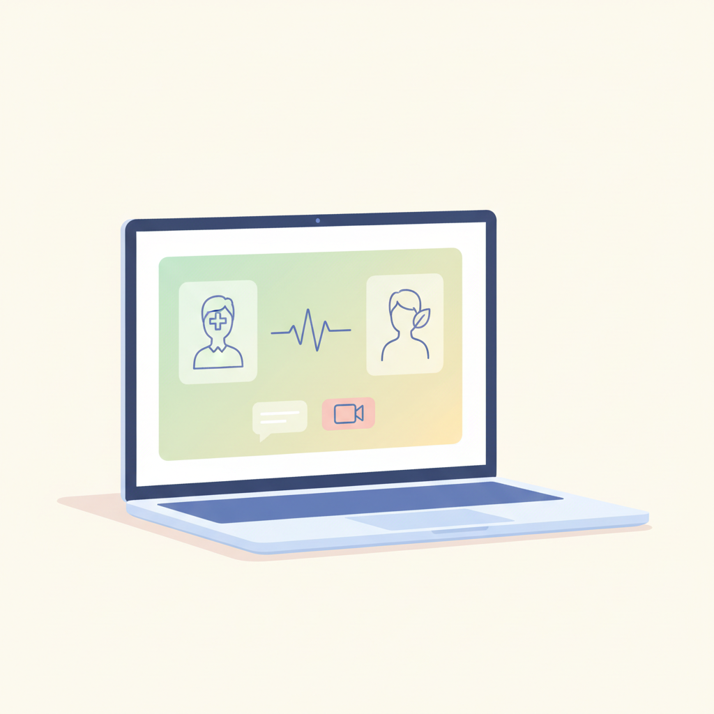 パソコン画面越しに医師と話す患者、オンライン診療で花粉症治療