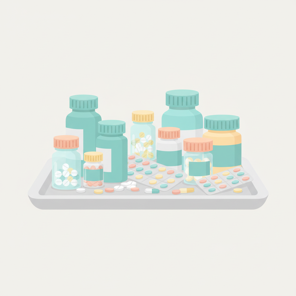 漢方薬、ビタミン剤、サプリメントが並べられた棚とそれぞれの特徴