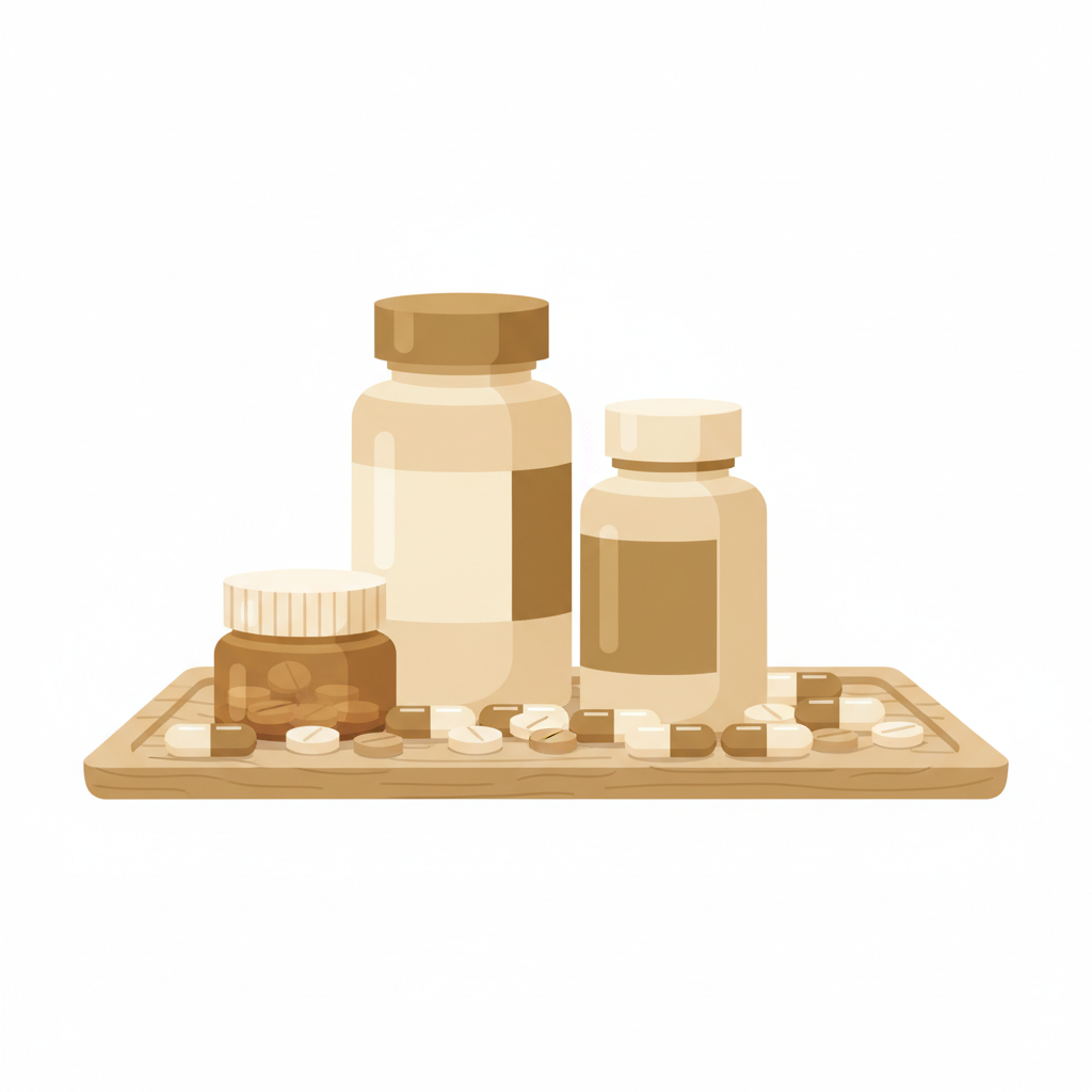 十味敗毒湯の生薬が並べられ、皮膚科領域の漢方薬として調合される様子