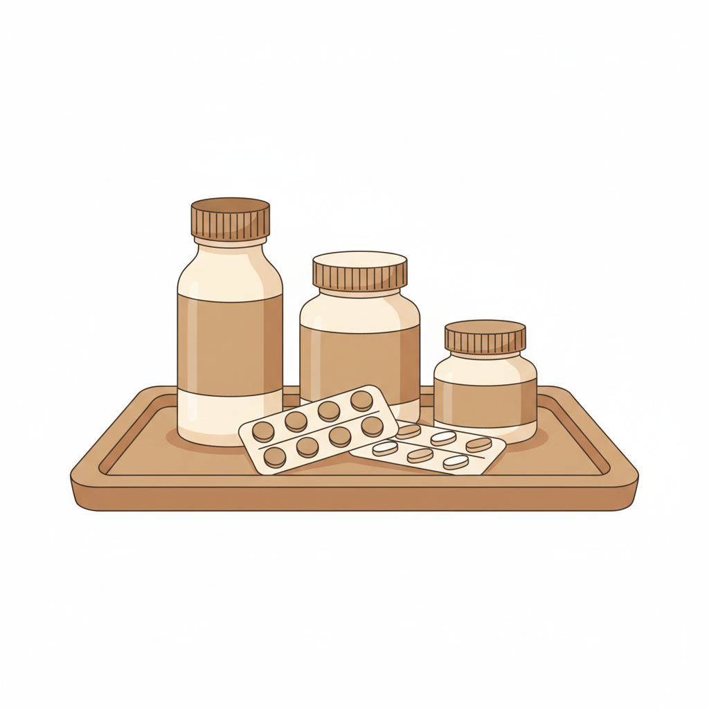 葛根湯の主要な生薬である葛根、麻黄、桂皮などが並べられた状態