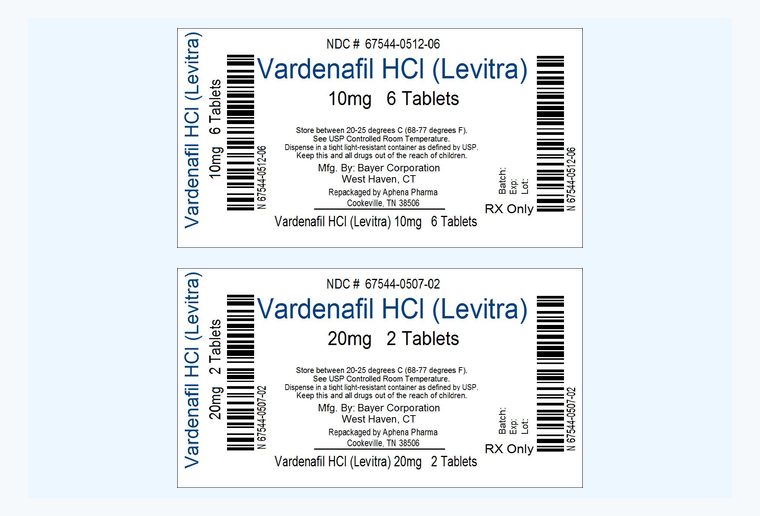 Vardenafil HCl（Levitra）10mg・20mgの公式ラベル画像