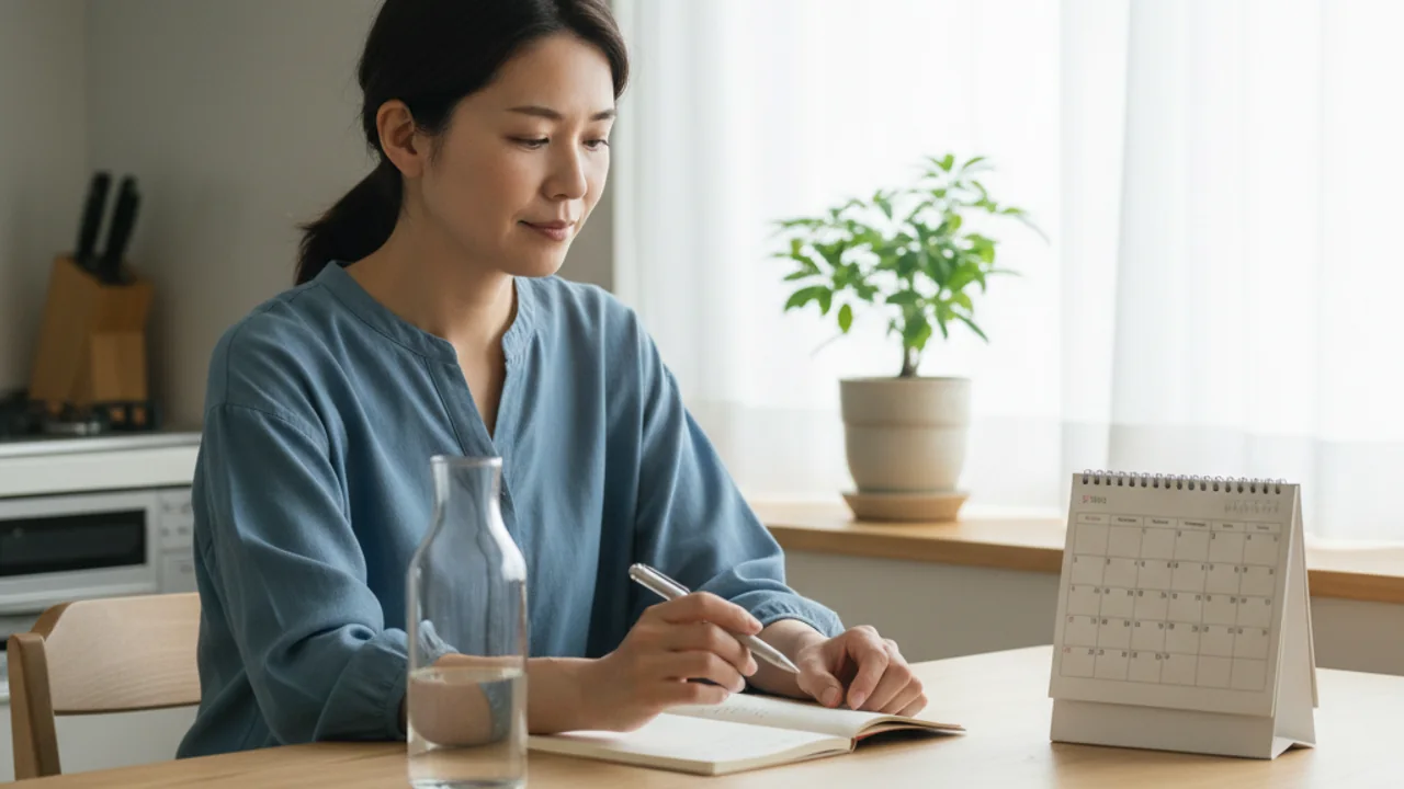 食事や活動量の記録を見直す人のイメージ