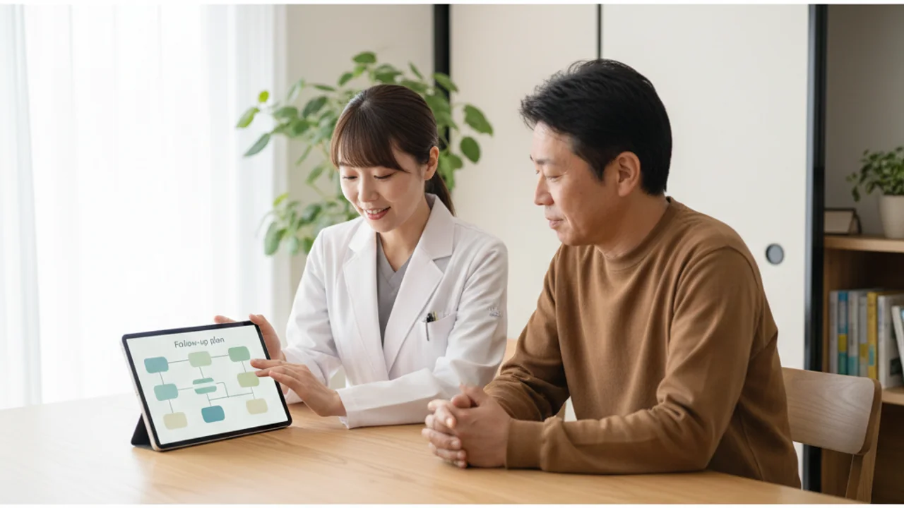 再診で治療継続や調整を確認する人のイメージ