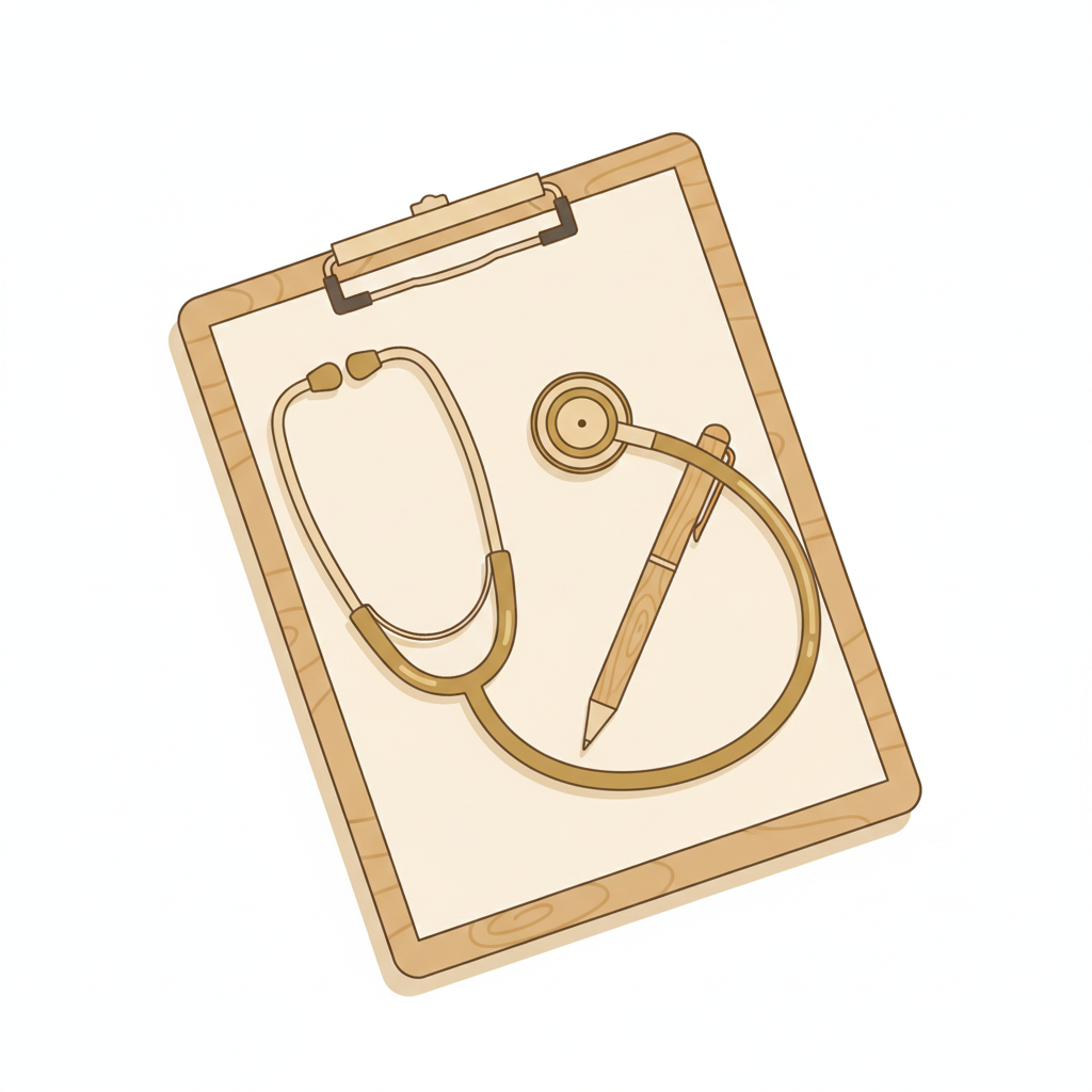 皮膚科の新しい治療法やサービス内容を説明する資料を熟読する様子