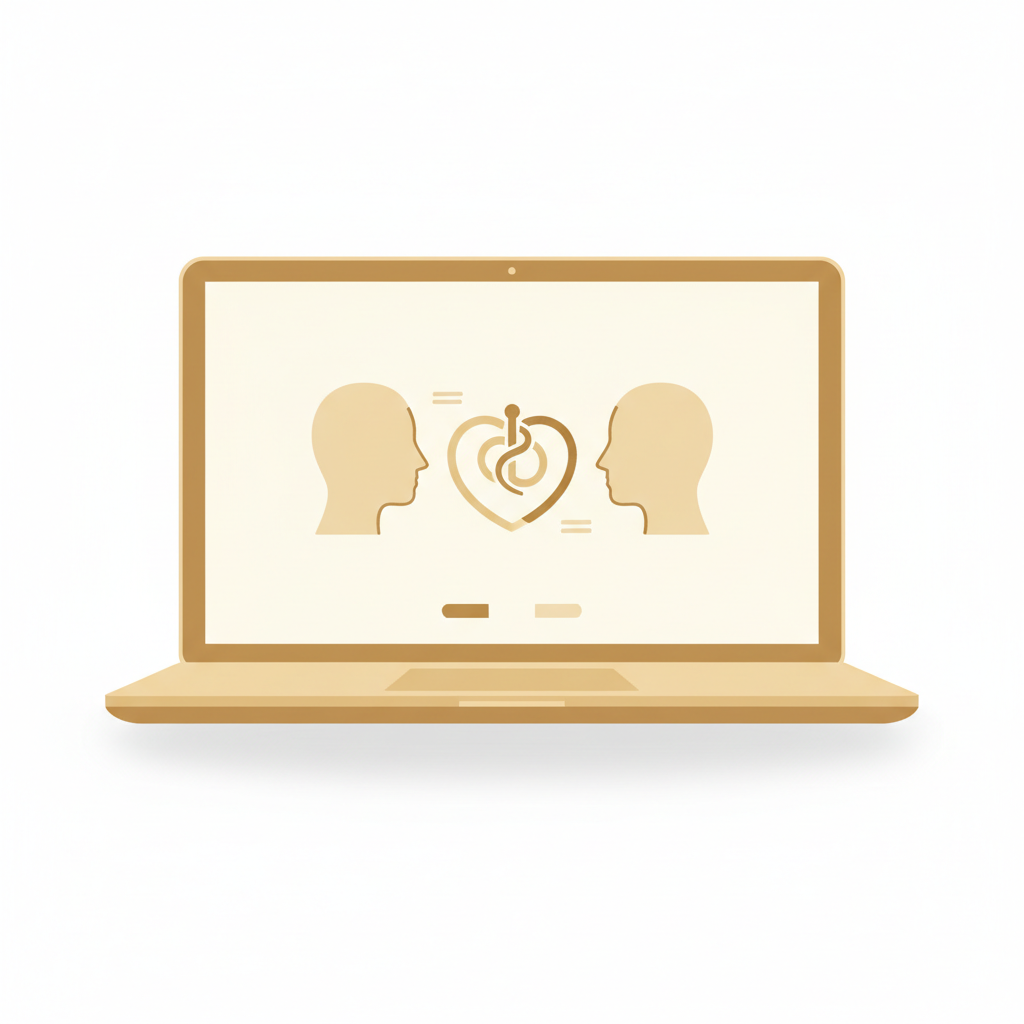 オンラインで医師と対話し、自宅でメディカルスキンケアを受ける女性の様子