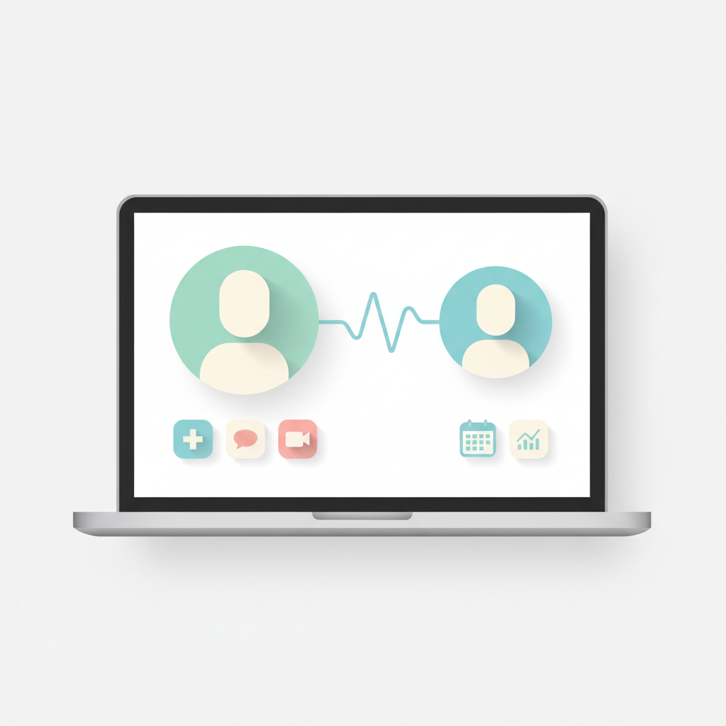 タブレット端末でオンライン診療を受ける女性。自宅から医療痩身の相談をする様子。