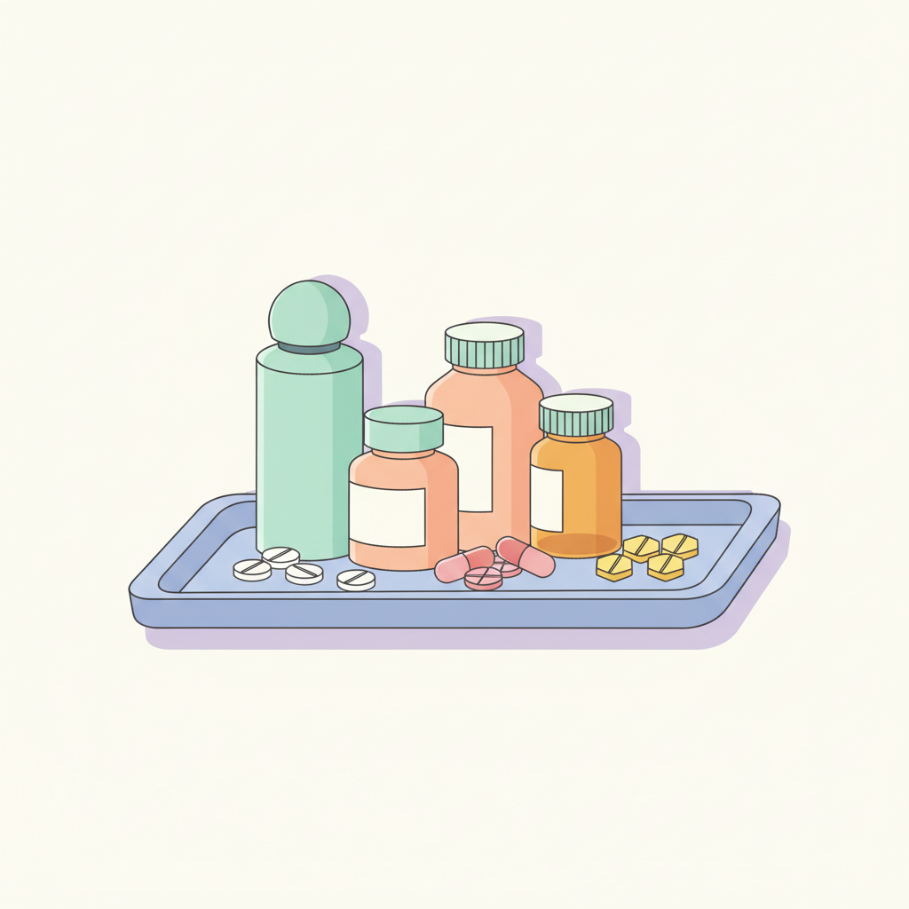 薬局の棚に陳列された多種多様なOTC医薬品のパッケージ群