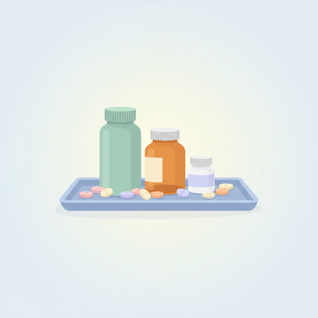 OTC医薬品の基礎知識を解説する薬剤師と多様な市販薬のパッケージ