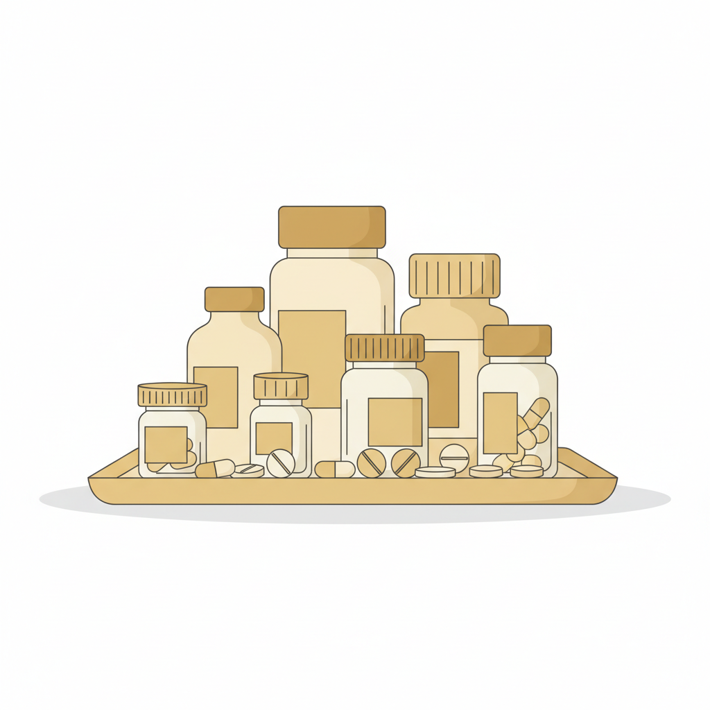 掌蹠膿疱症治療薬の選択肢を比較する表と複数の薬のパッケージ