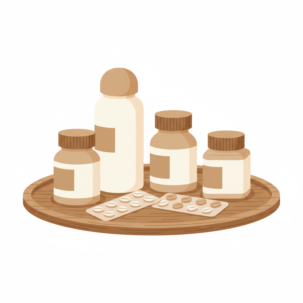 芍薬甘草湯の服用方法を示す薬のシートとコップの水、正しい用法用量