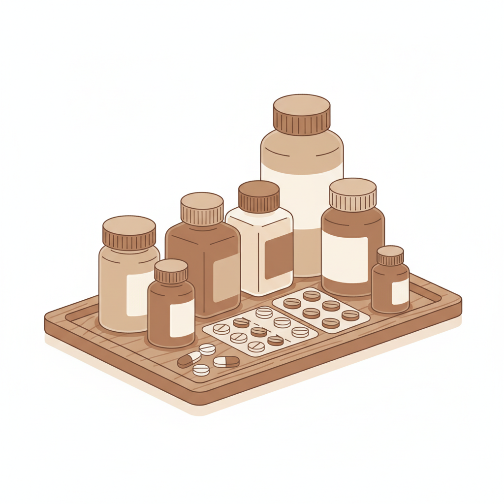 四物湯の先発品とジェネリック医薬品のパッケージが並べられ、それぞれの選択肢と価格の違いを比較検討。