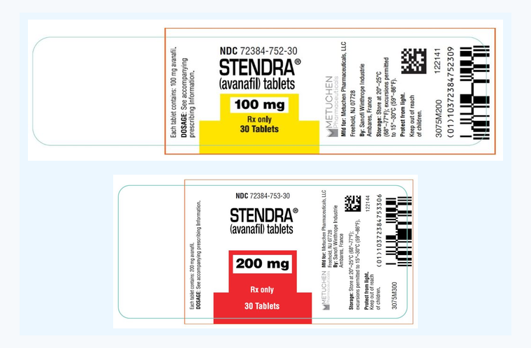STENDRA（アバナフィル）100mg・200mgの公式ラベル画像
