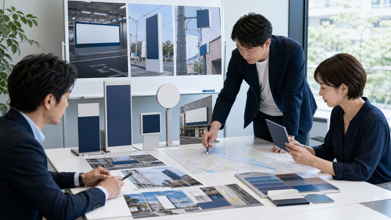 駅看板や野立看板などの媒体候補を比較する医療マーケティング会議
