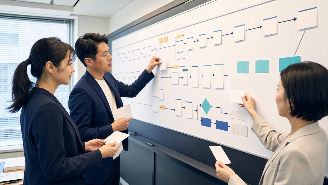 患者導線と広告審査の業務フローを設計する医療マーケティングチーム