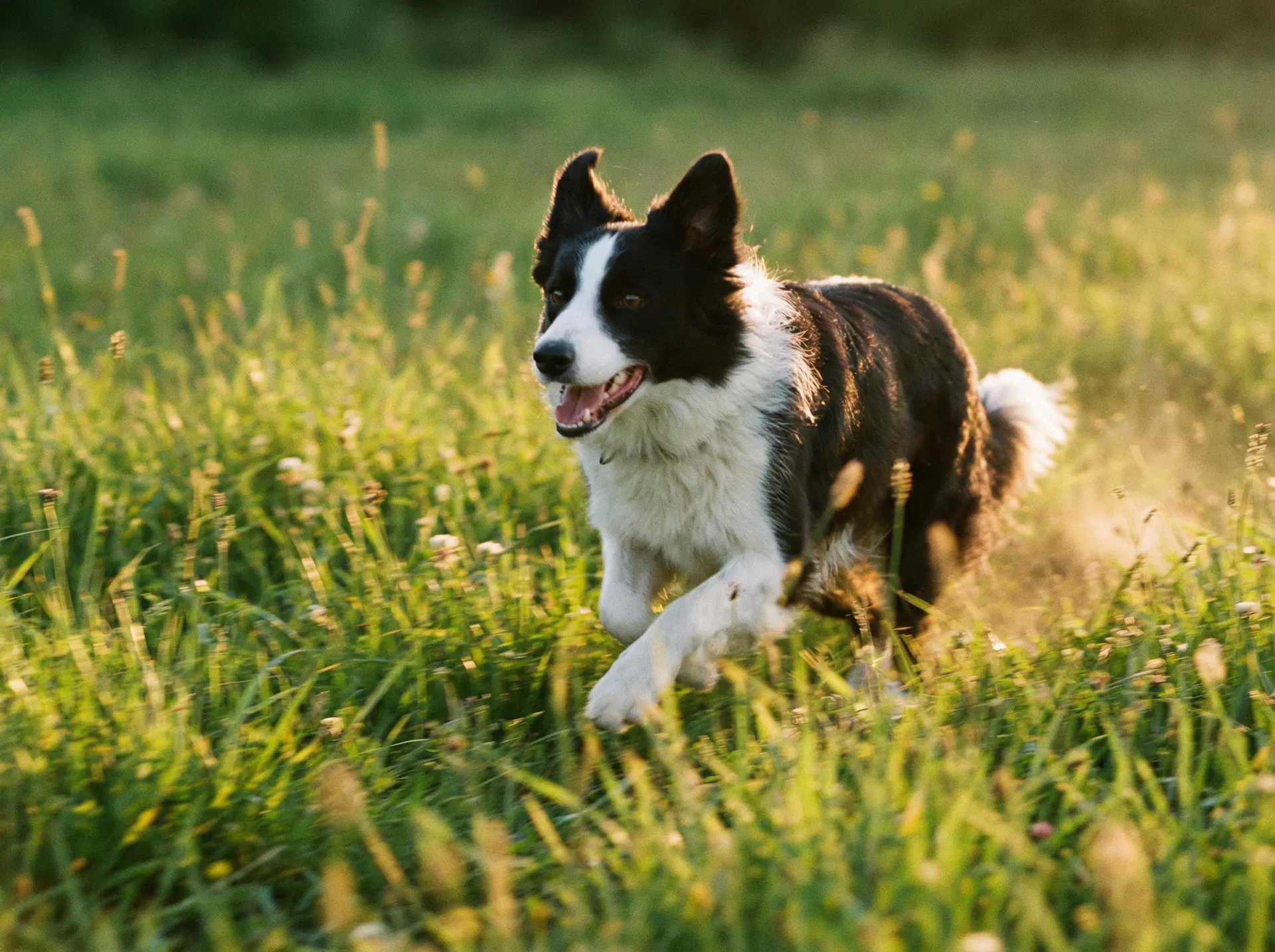 Nell at full speed in the meadow this evening. She ran for 45 minutes straight, came home, ate her dinner in approximately 8 seconds, and is now completely unconscious on the sofa. This is the border collie cycle. I am merely the support crew. #BorderCollie #DogRun #GoldenHour #NellTheBorderCollie