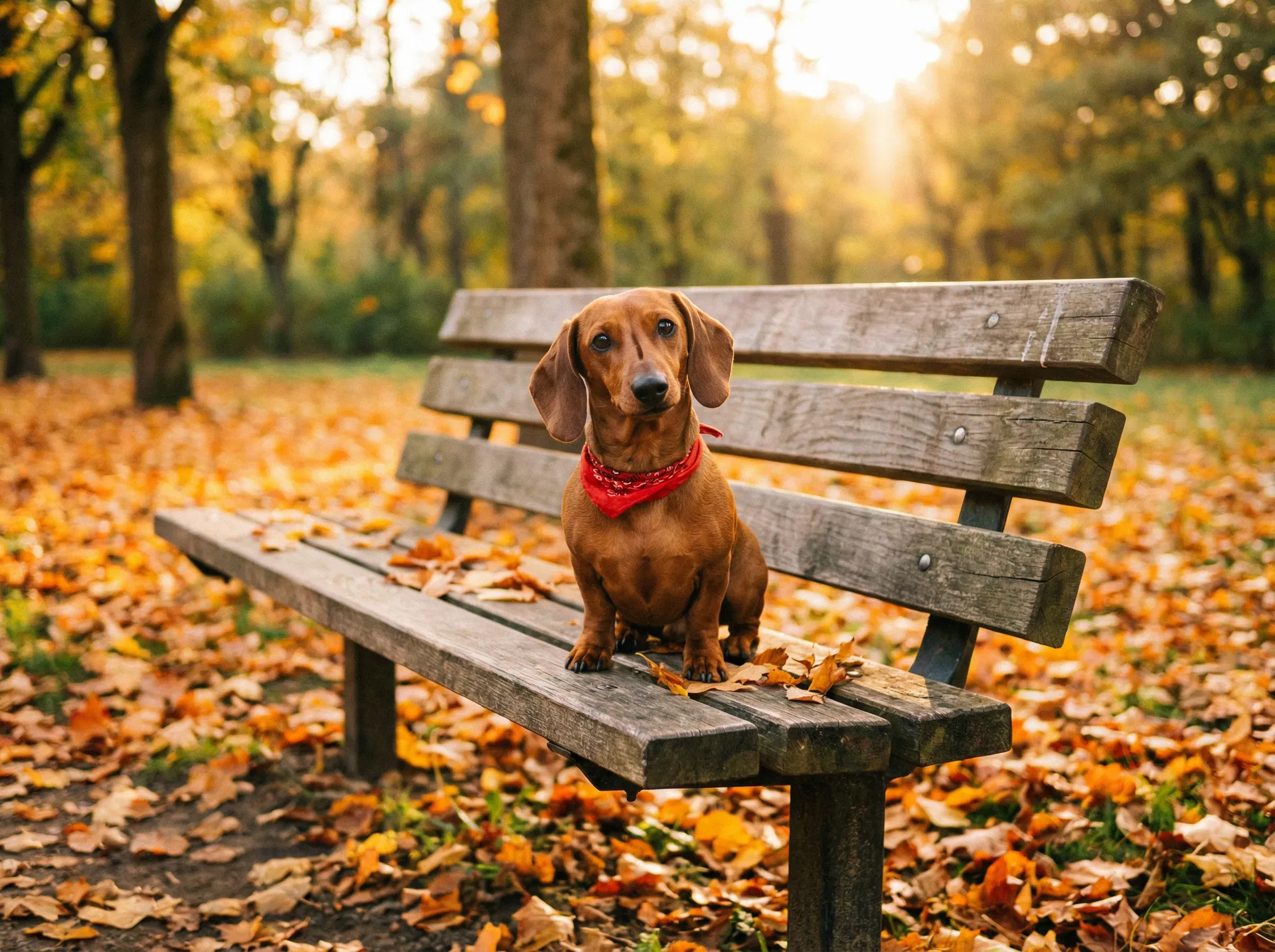 Roquefort insisted on wearing his autumn bandana for our Sunday walk and honestly? He was right. He looked incredible. He also insisted on sitting on every bench we passed for a 'rest' despite having walked approximately 200 metres. Dachshunds contain multitudes. 🍂 #Dachshund #AutumnWalk #RoquefortTheDachshund #SmallDogBigPersonality