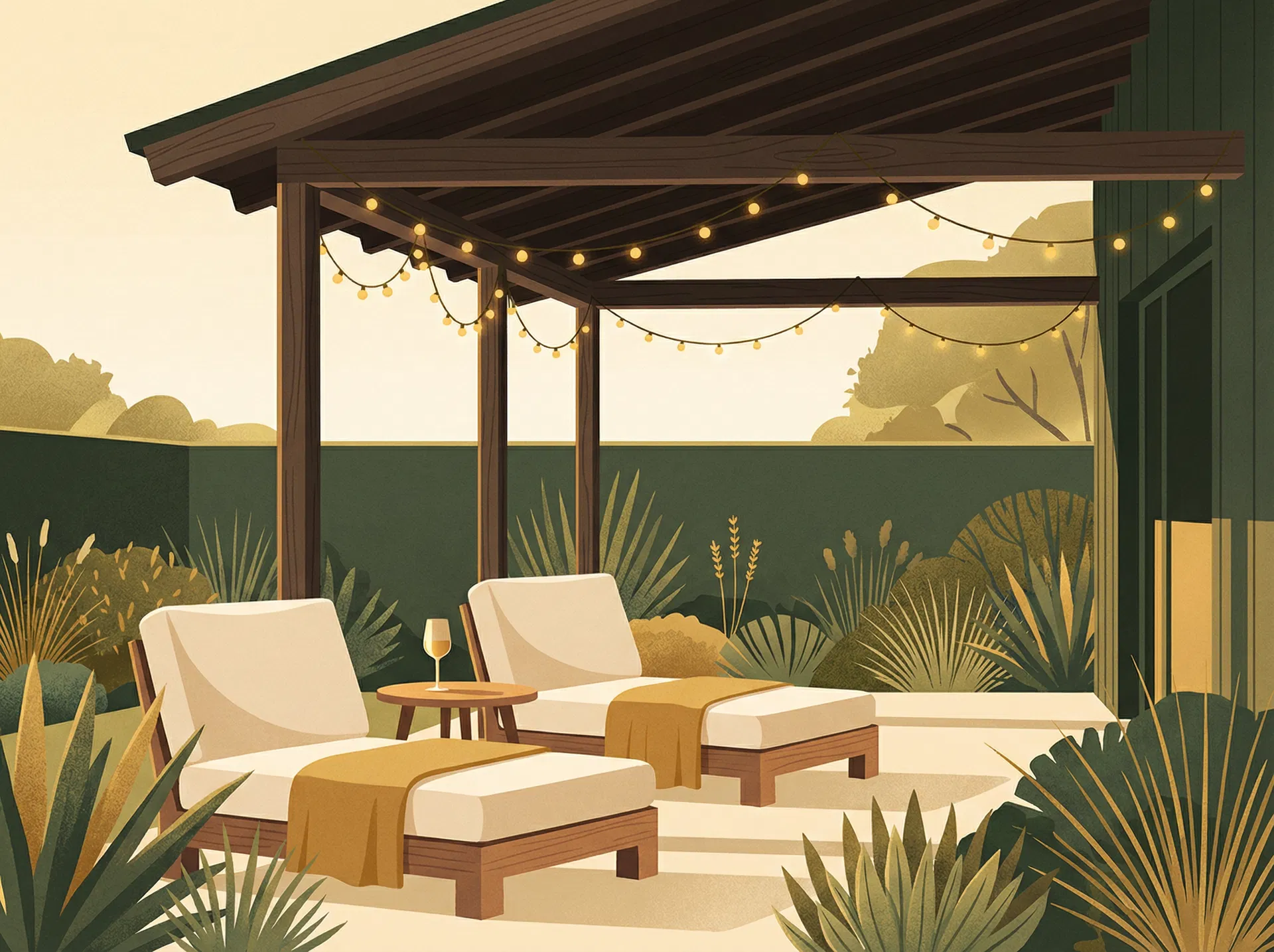 Área externa da Pousada Pegasus 067 com piscina e vista para as chapadas