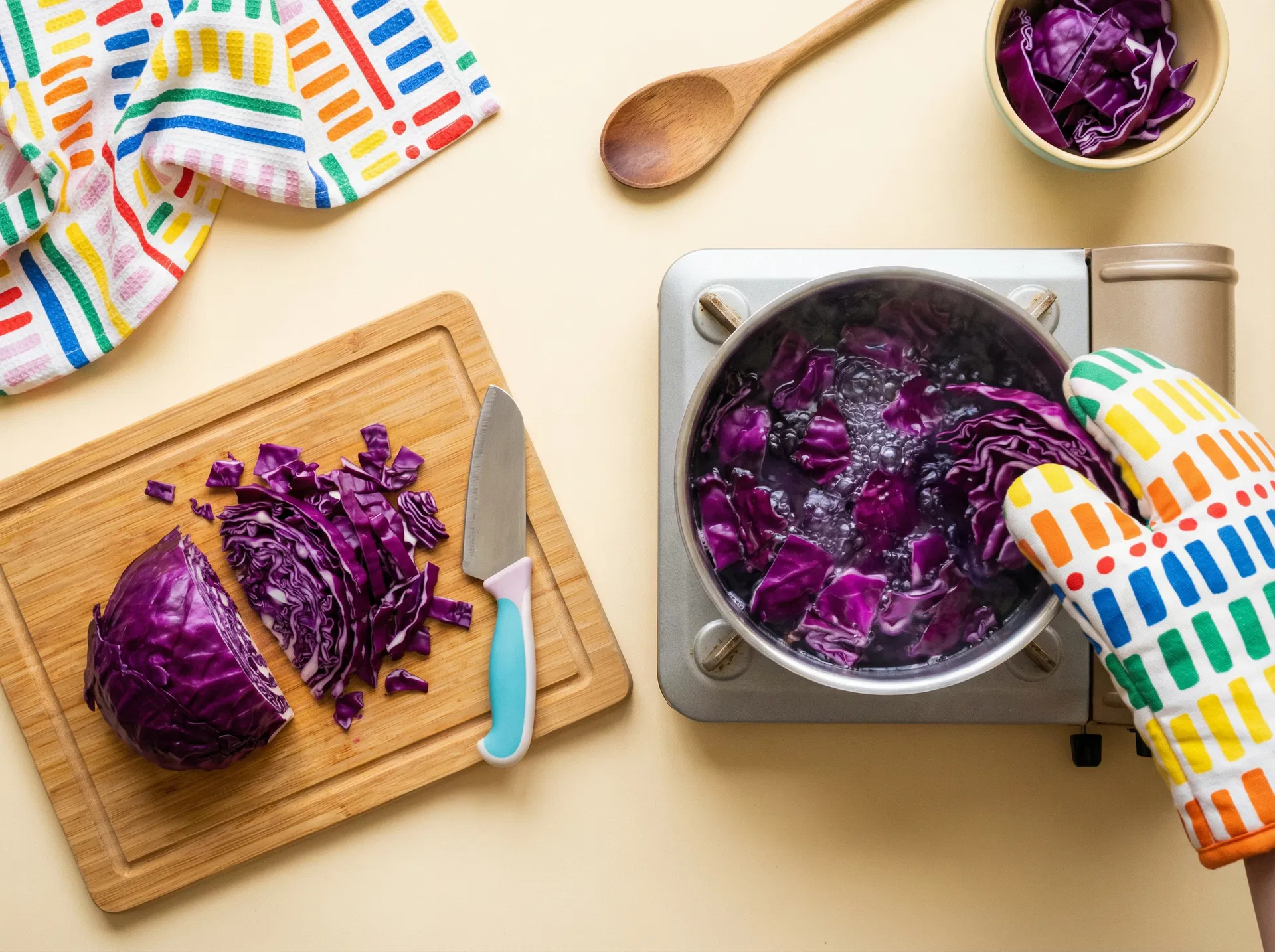 紫キャベツ液を作るのイラスト