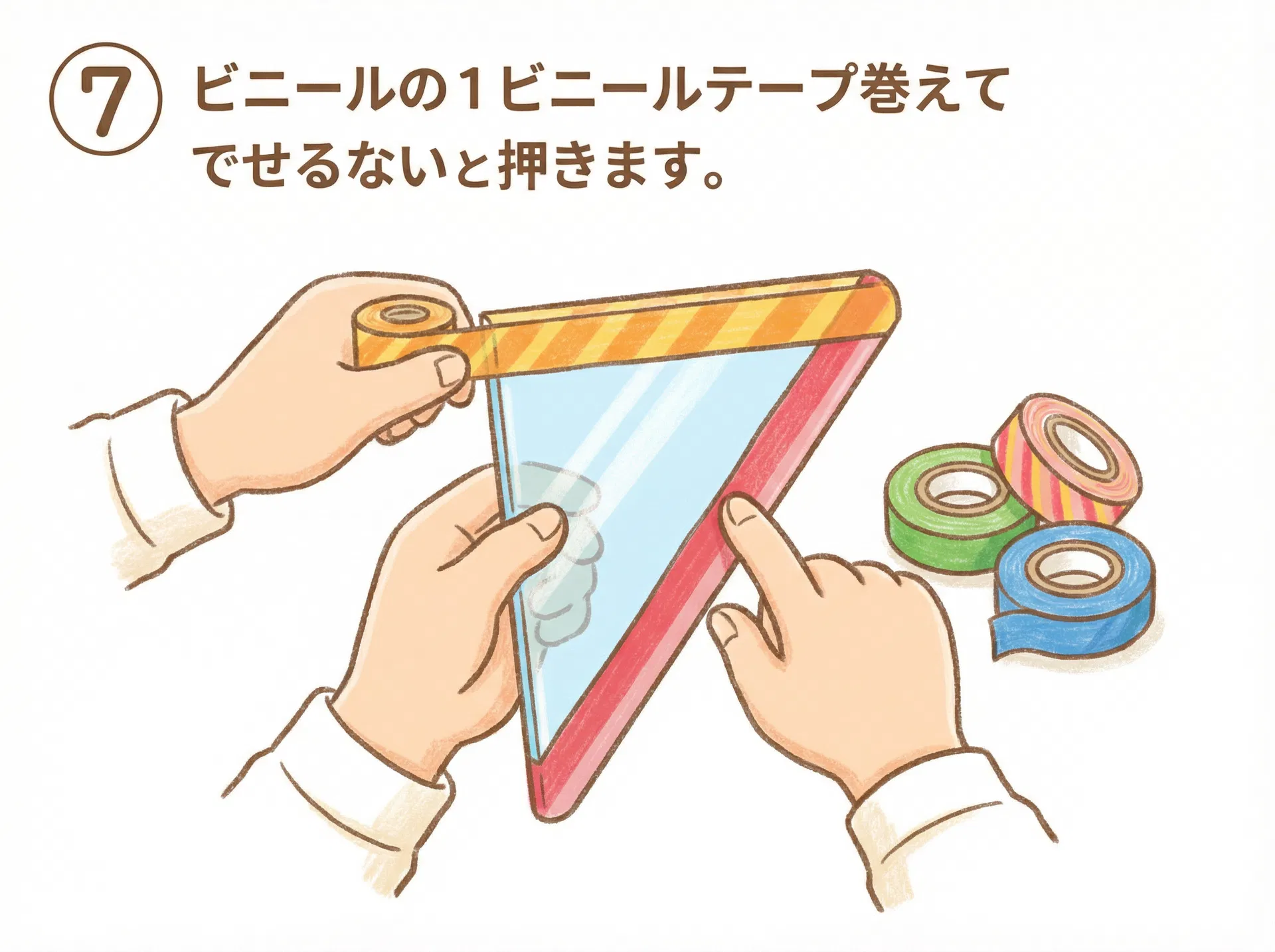 羽の縁をテープで補強するのイラスト