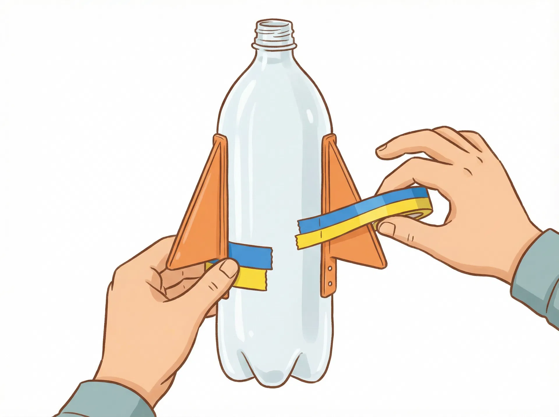 ロケット本体に羽を装着するのイラスト