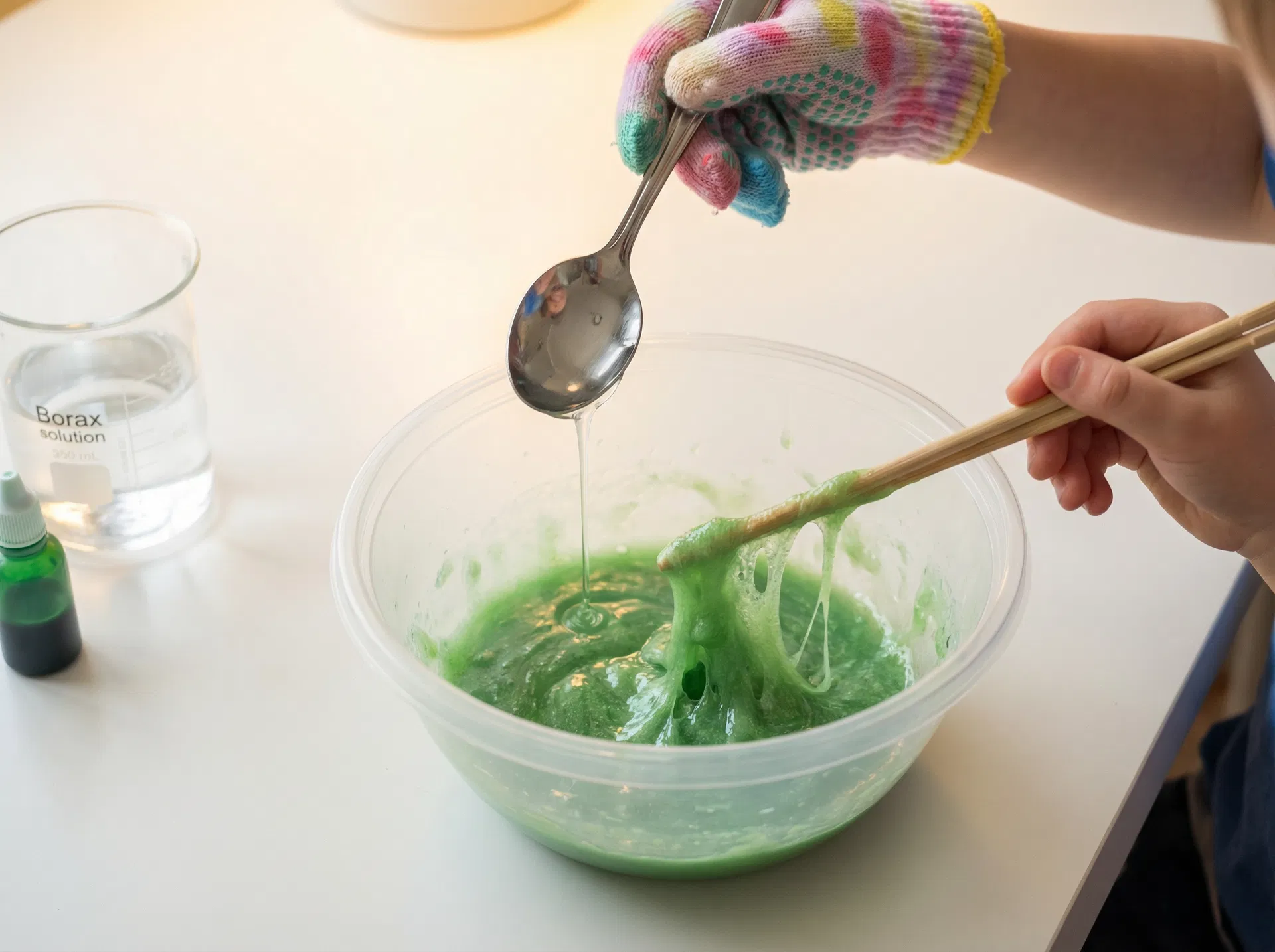 ホウ砂水を少しずつ加えるのイラスト