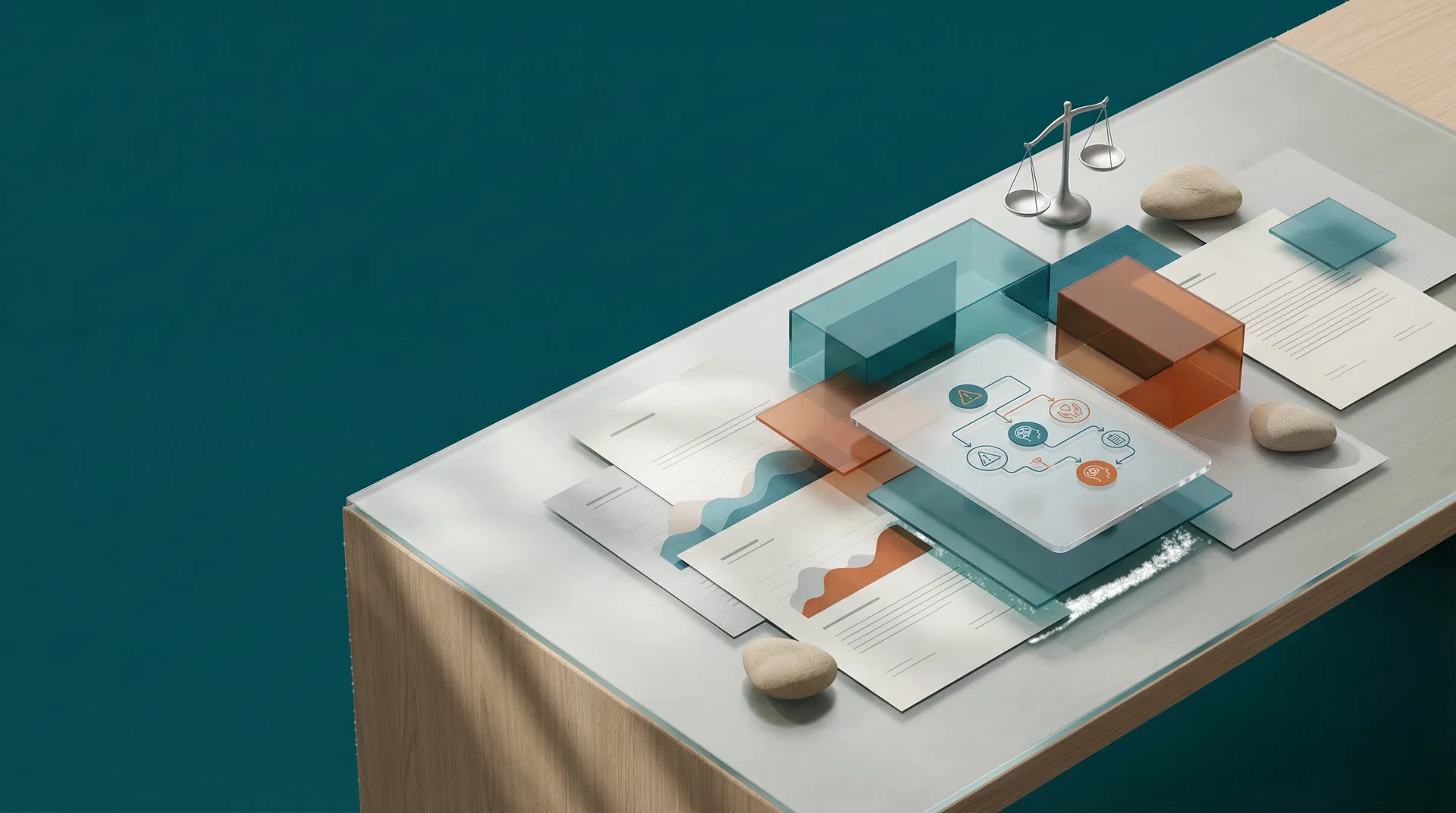 Composição editorial corporativa sobre conformidade, gestão e estratégia