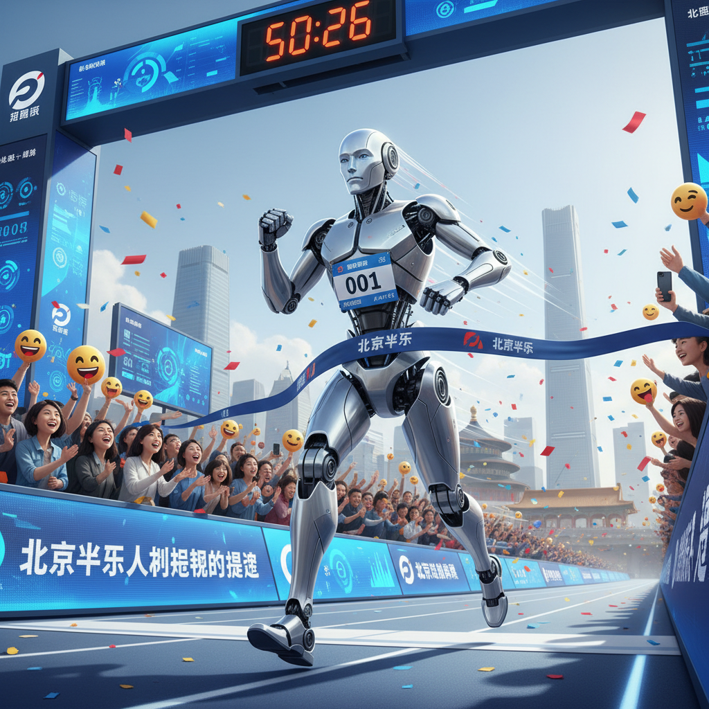 北京半马人形机器人提速：冠军完赛 50 分 26 秒