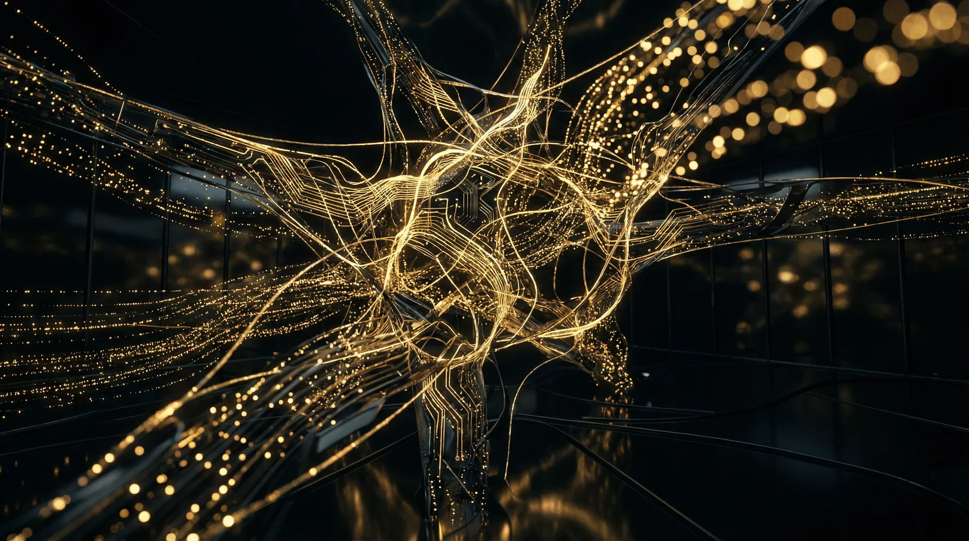 AI neural network visualization in gold