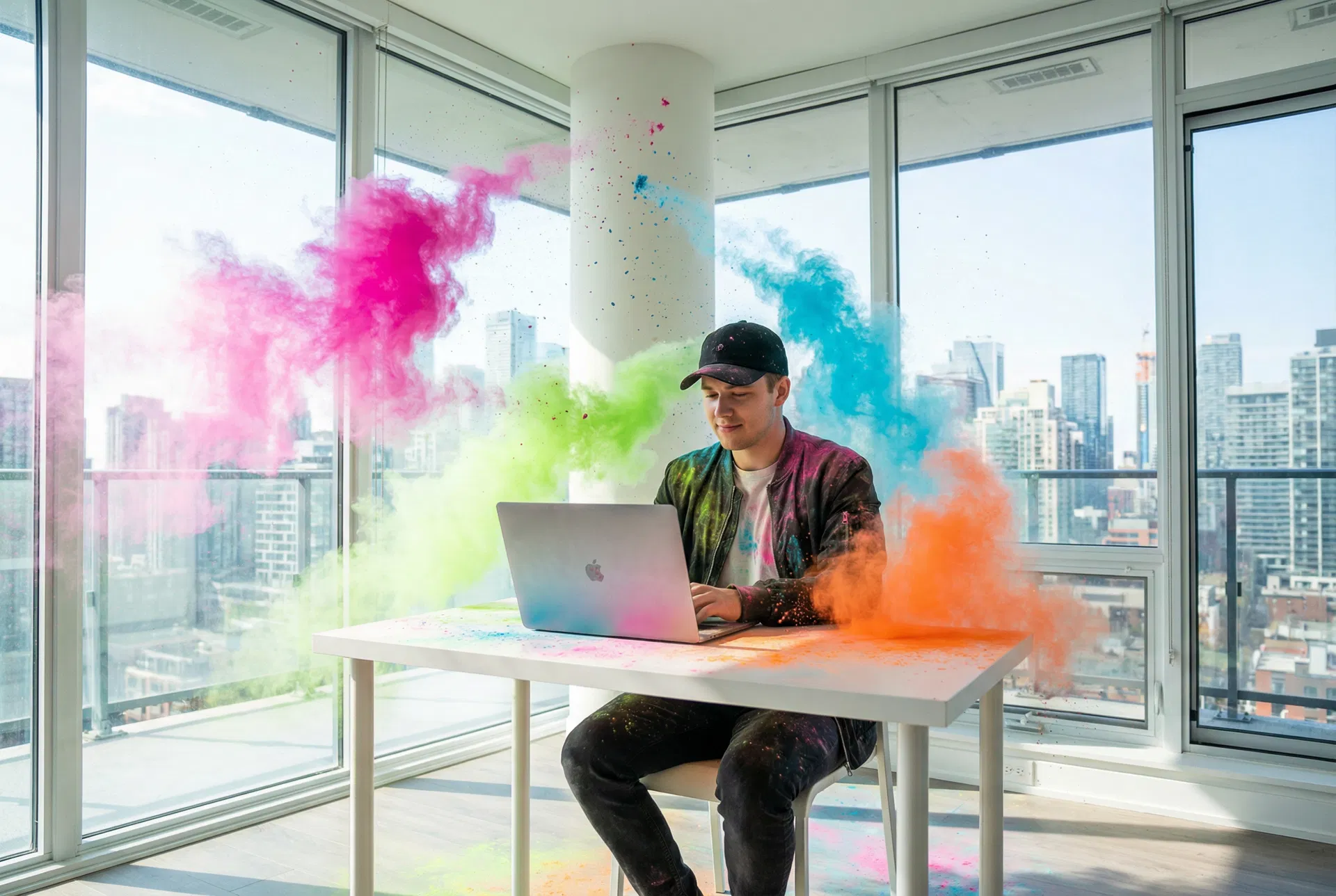 Business professionals with Holi color powder