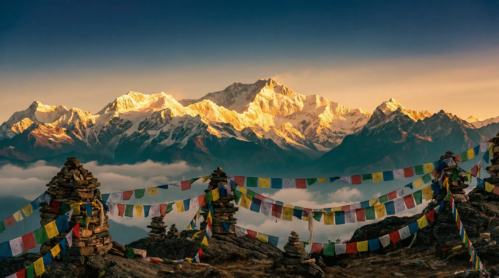 Himalayan mountains at golden hour