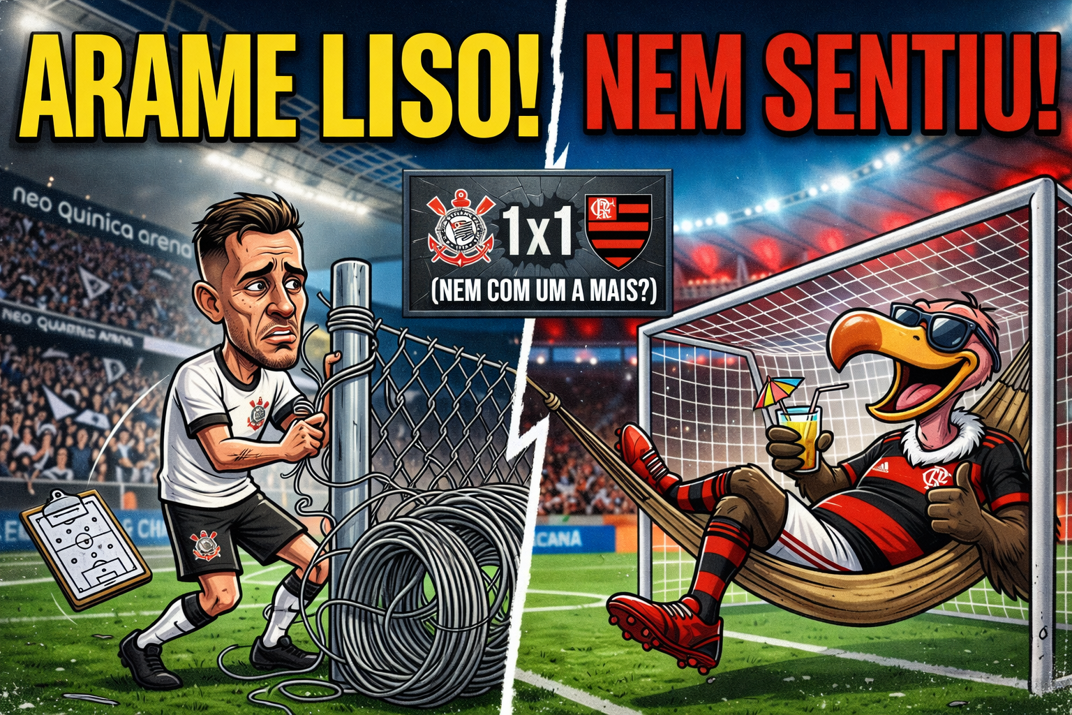 💥 Corinthians "Arame Liso": Com Um a Mais, Timão Fica no 1x1 e Faz a Fiel Passar Raiva!