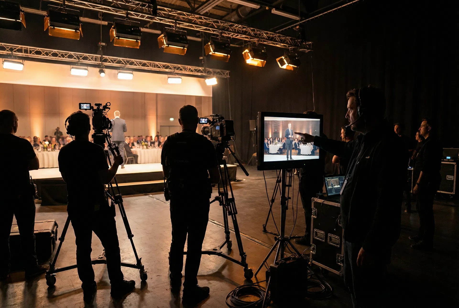 Video production crew at an event