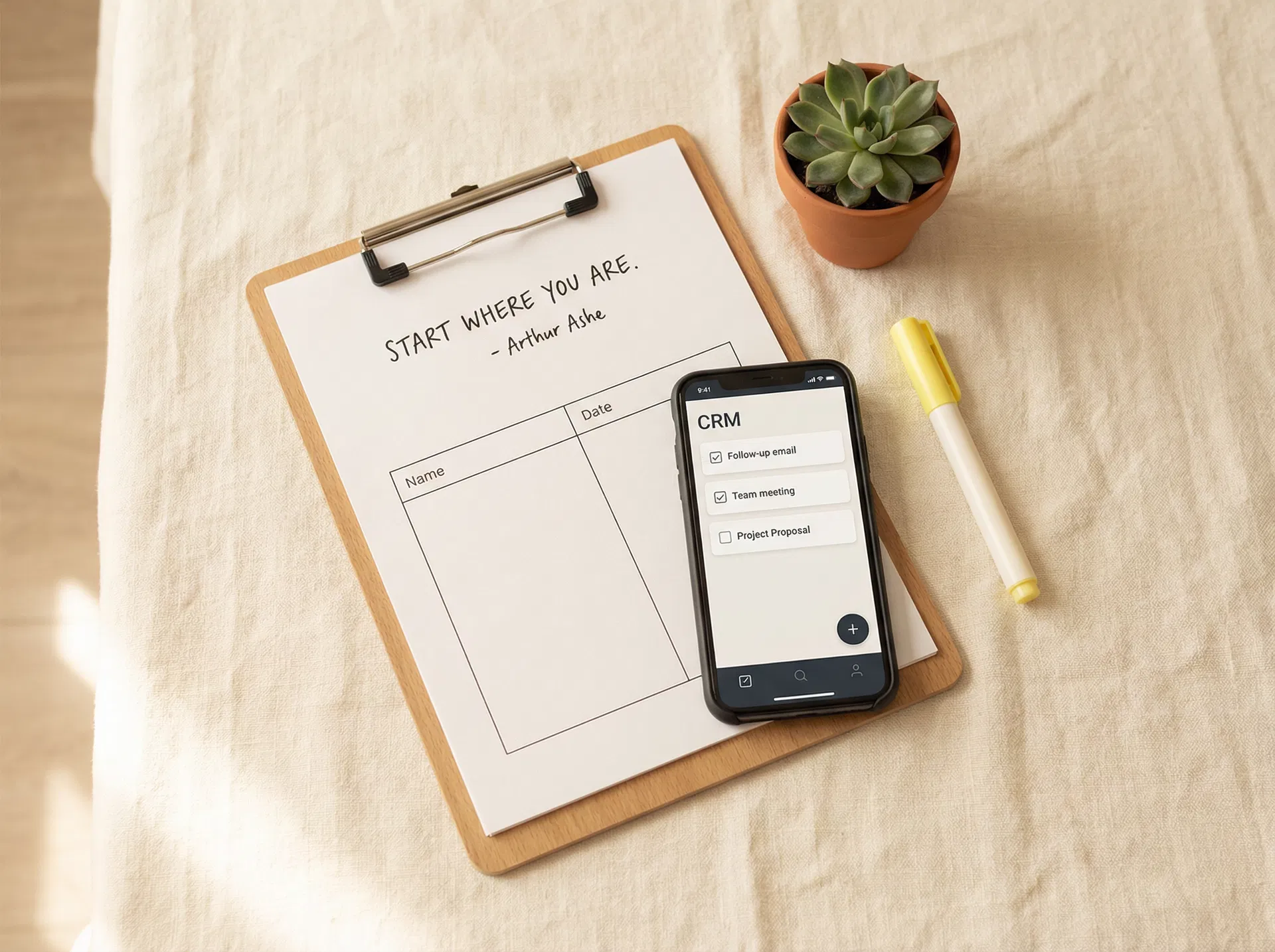 Simple quote follow-up system on clipboard and phone