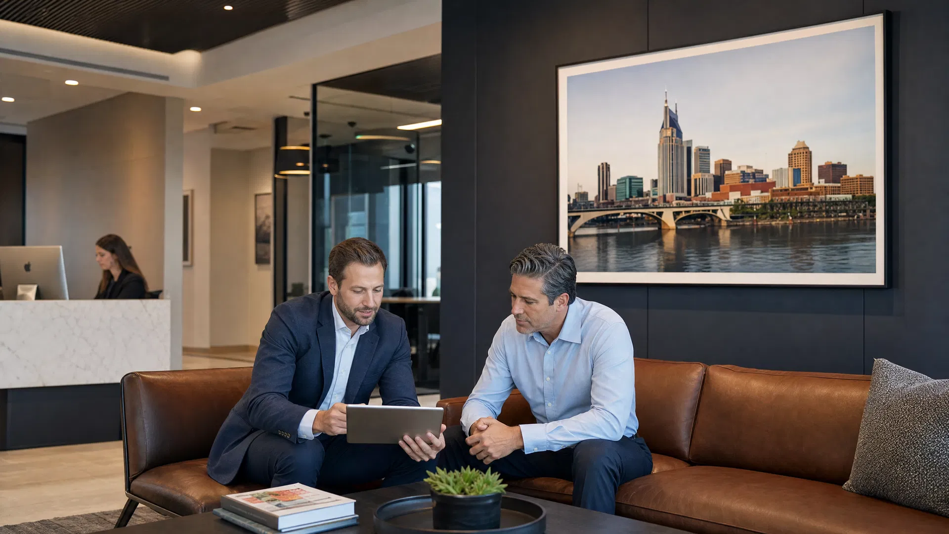 Professional services team meeting area inside a Nashville office during an AI visibility review