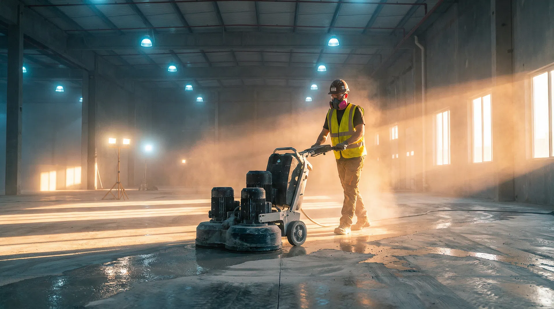 Процесс шлифовки бетонного пола