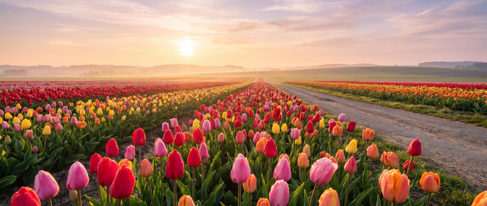 Champs de tulipes au lever du soleil