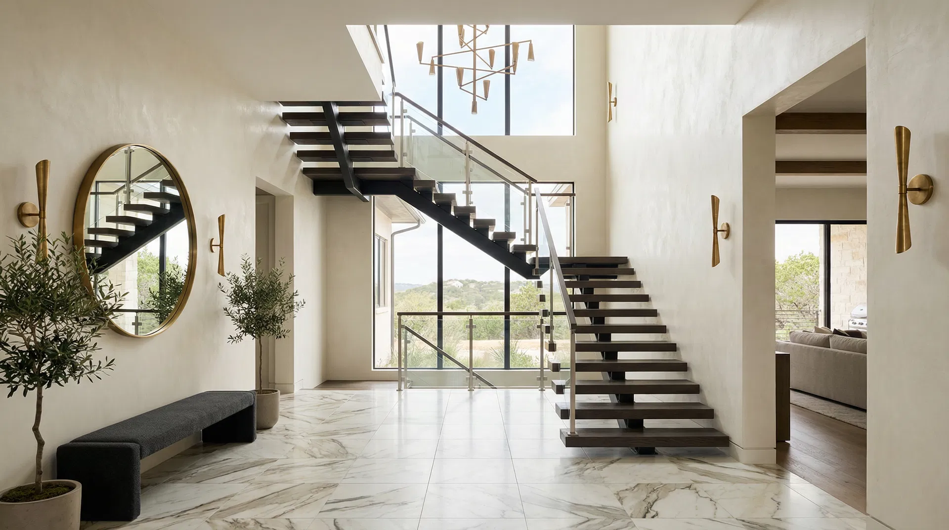 Luxury marble tile flooring in Austin estate