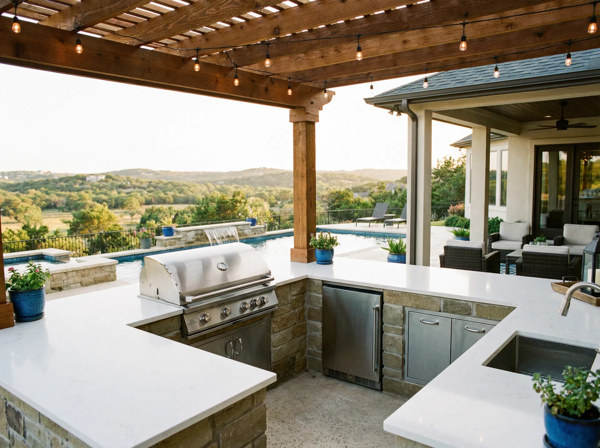 White Quartz Outdoor Kitchen - Dripping Springs, TX