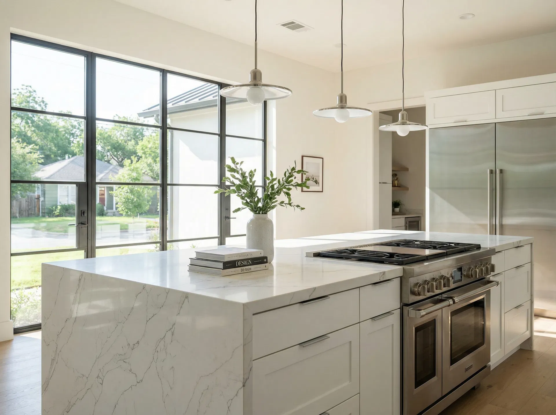 Calacatta Quartz Waterfall Island - West Lake Hills, TX