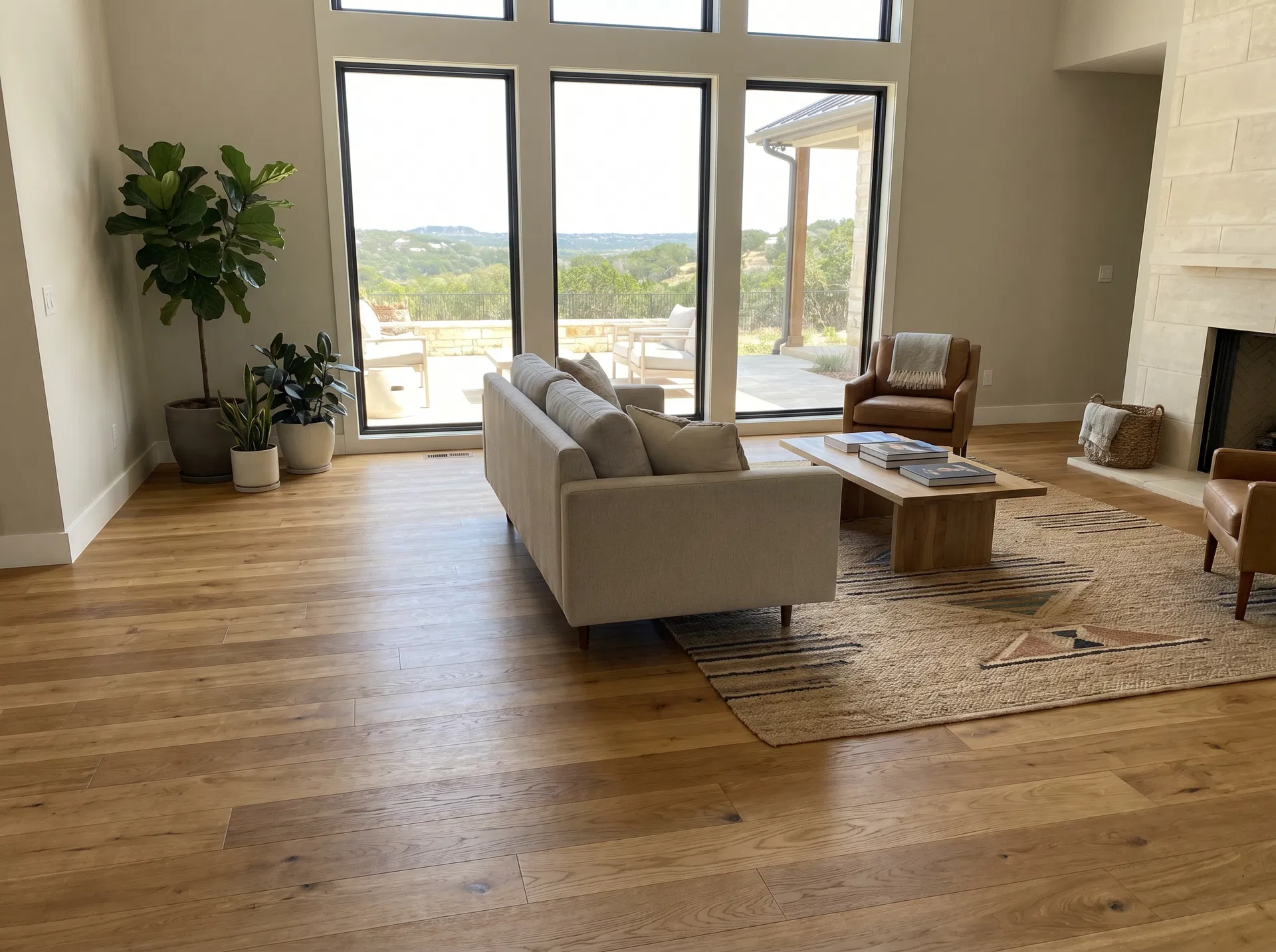 Open concept home with dark hardwood flooring in Austin