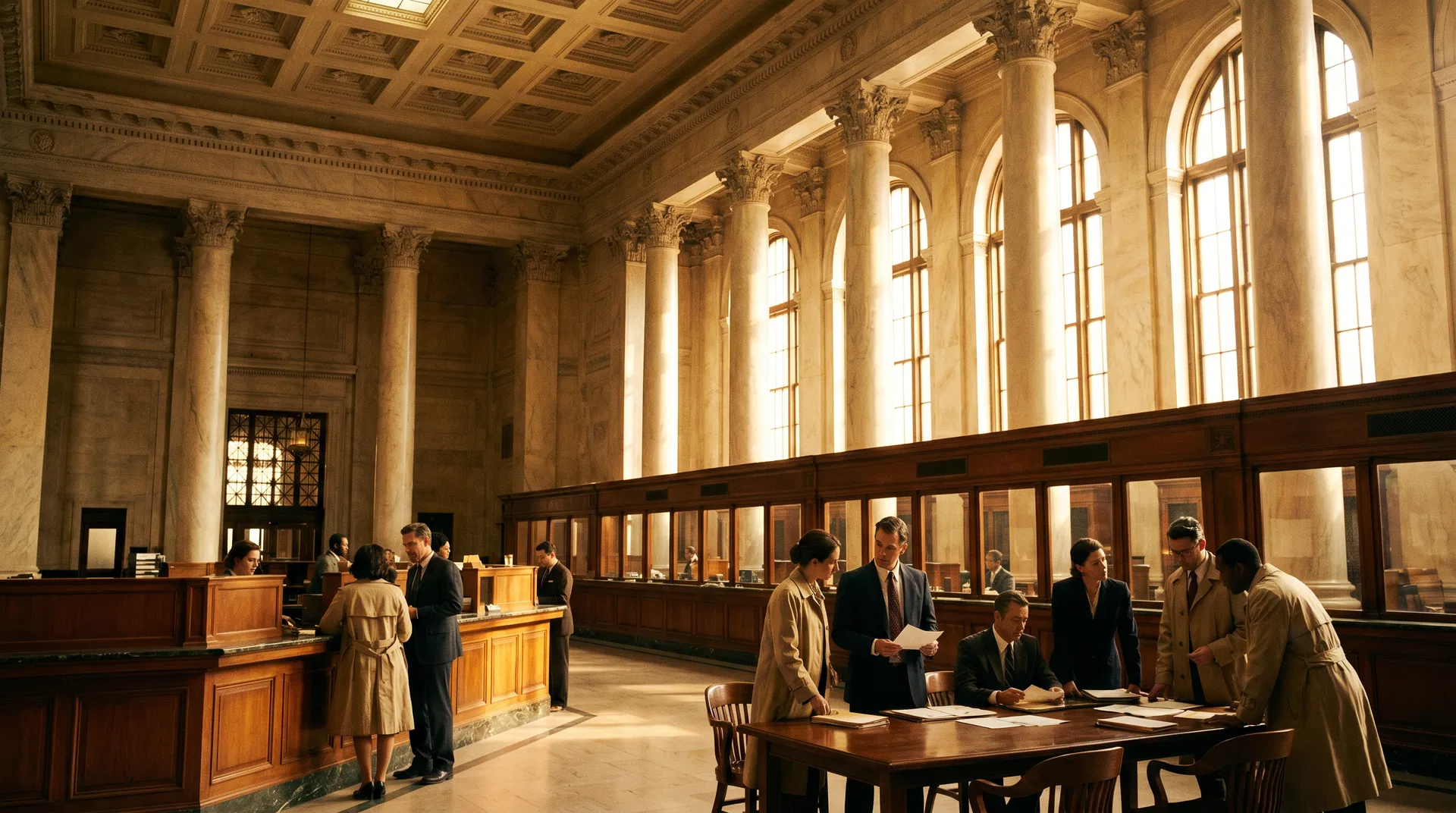 Grand neoclassical bank interior