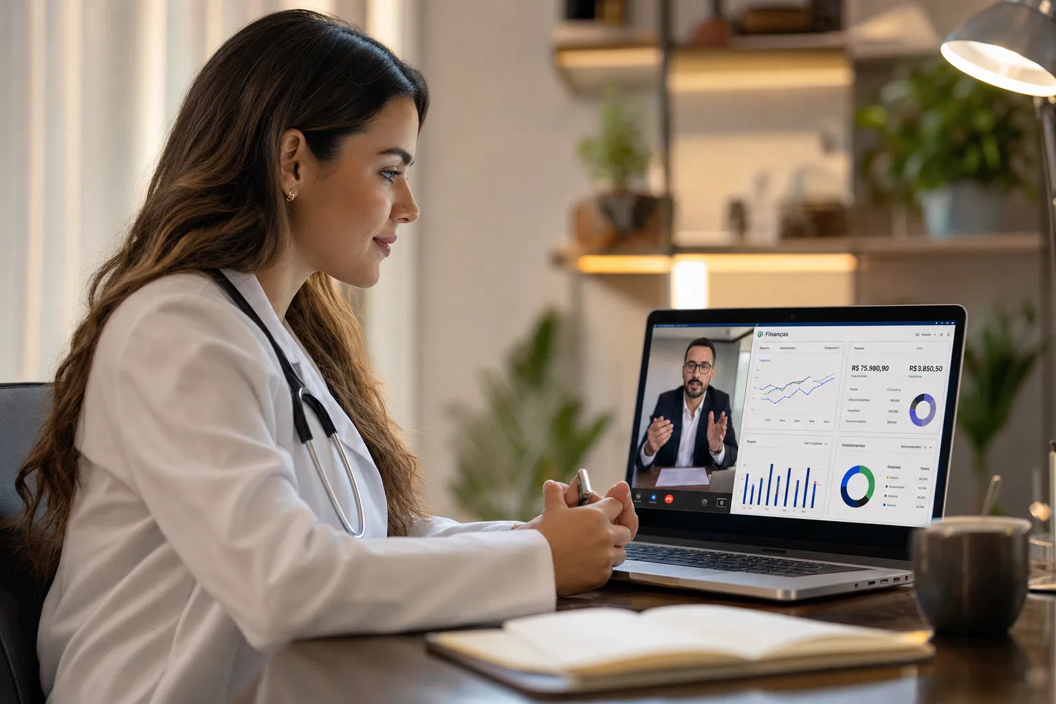 Médica em consultoria financeira com a Mediccont
