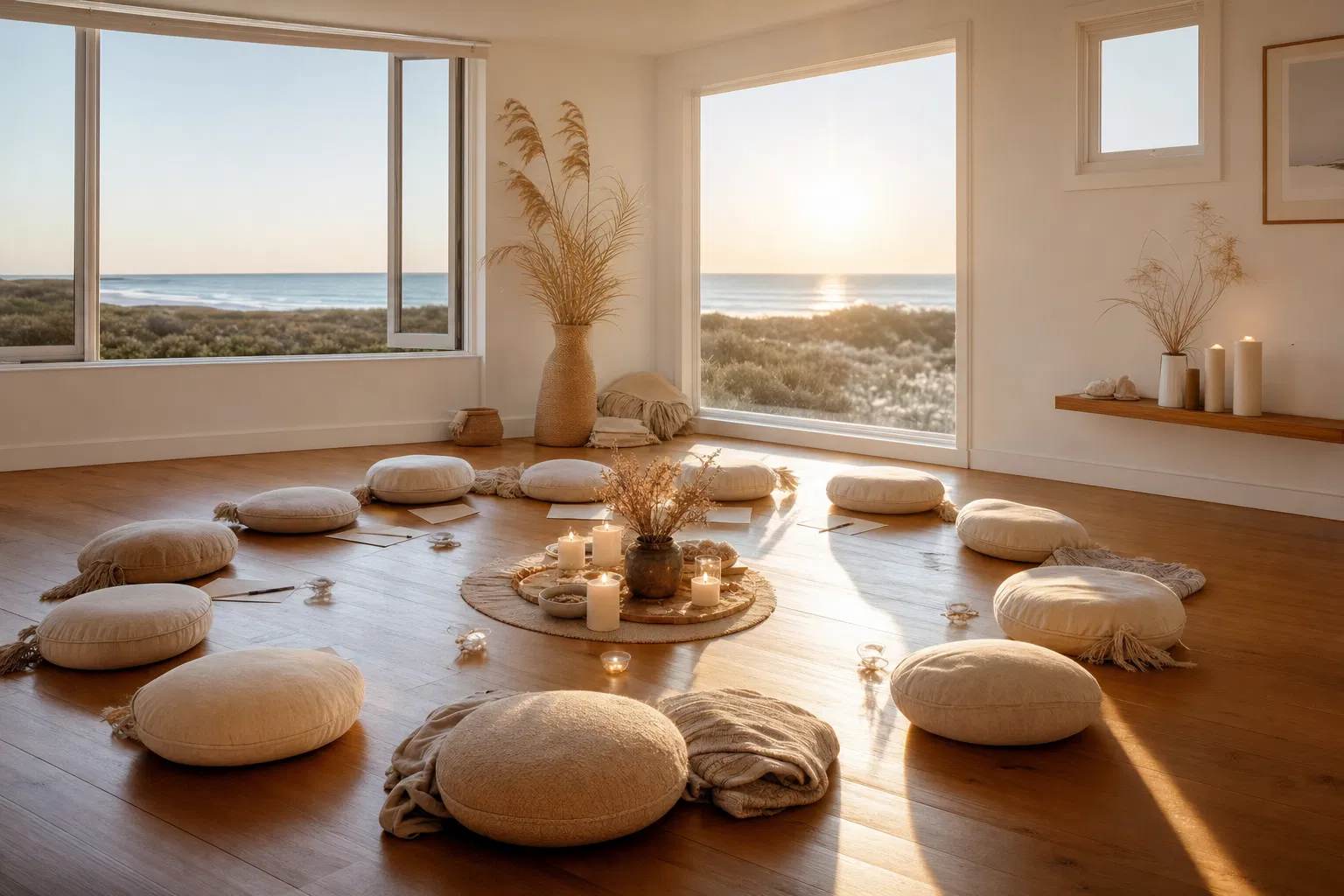 Retreat venue interior with ocean views
