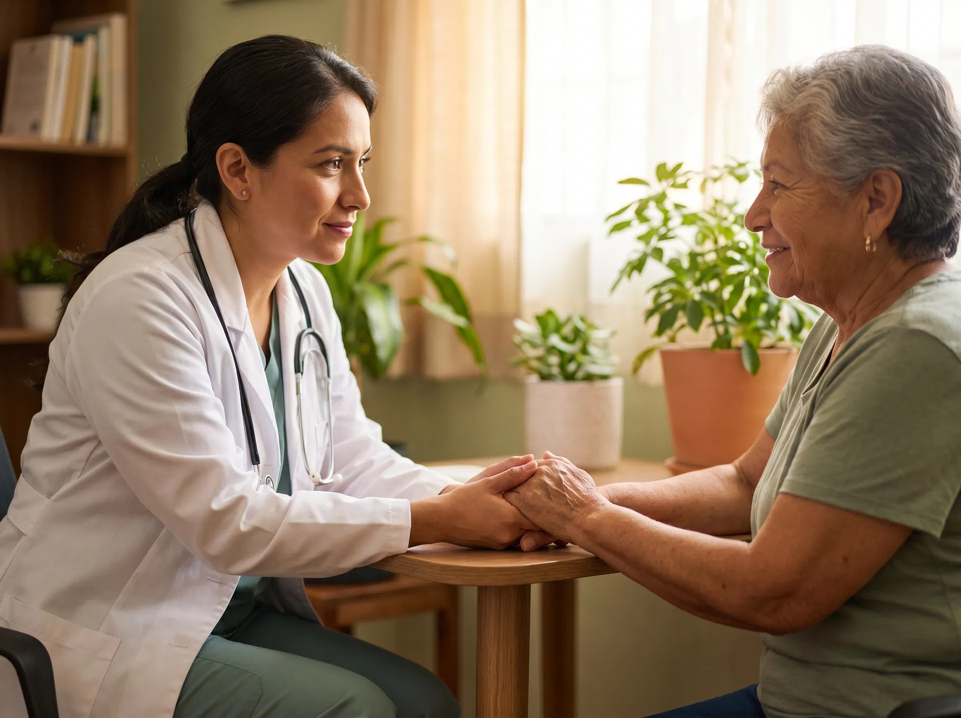 Doctora atendiendo a paciente con cariño en Clínica Familiar Ingram