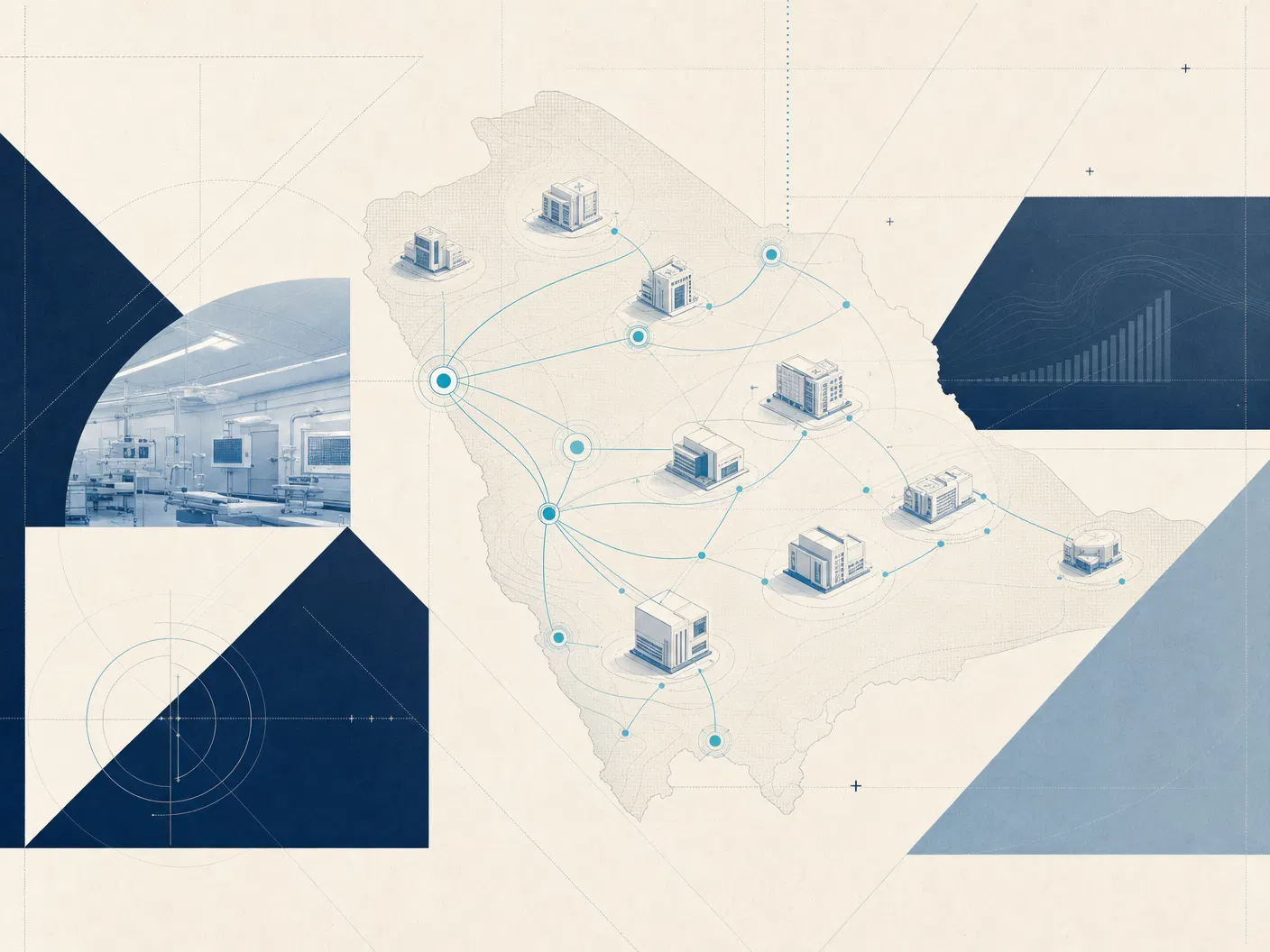 Abstract KSA healthcare network and medical devices portfolio illustration